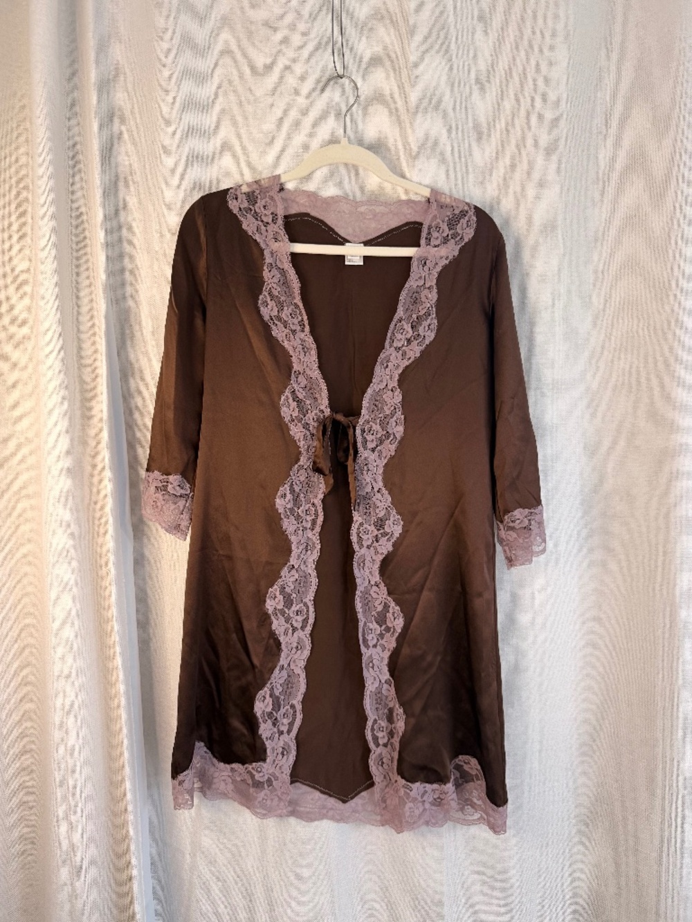 ELOISE from Anthropologie Chocolate Brown & Cream Lace Robe Size S/M